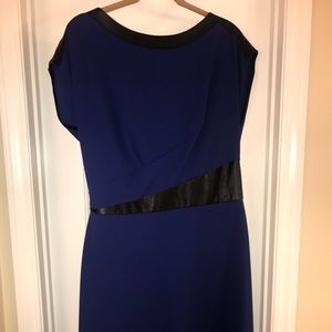 Cobalt blue dress with faux leather insert